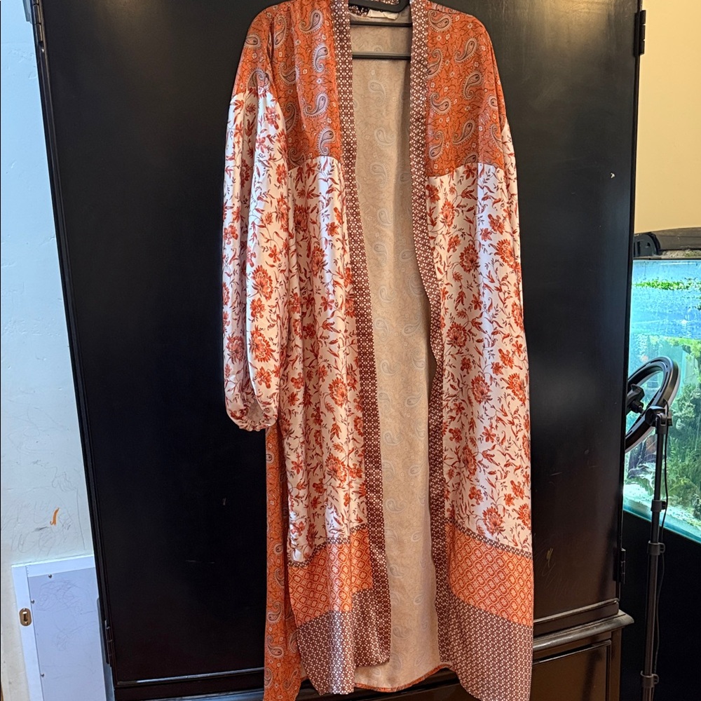 Orange and White Paisley Kimono by lush size large